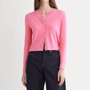 Everlane Cropped Cotton-Cashmere Cardigan, Deep Pink - Size M